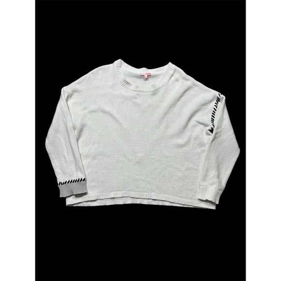 Lisa Todd White Love Stitch Sweater Size XL Pullover Heart Relaxed Colorblock - Picture 2 of 7